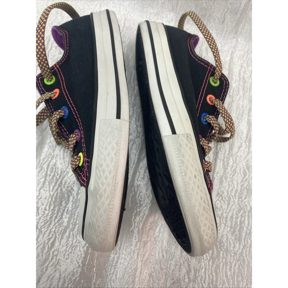 Converse All Star Neon Stitch Rainbow Tongue Black Canvas Sneaker Junior Size 1